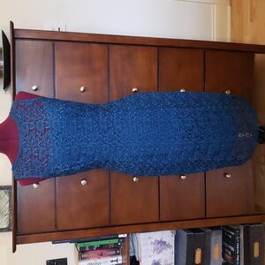 WHBM Sleeveless Lace Illusion Sheath Dress, Teal Blue, Size 4